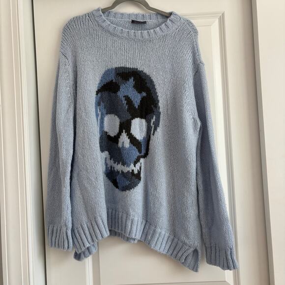 Wooden Ships Women’s Skull Wool Mohair Blend Sweater Sz M / L Light Blue - Picture 1 of 9